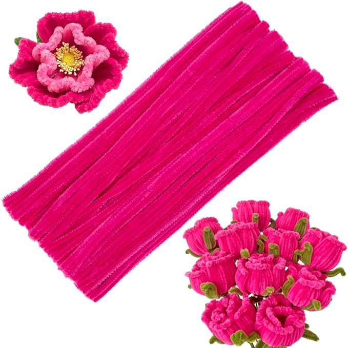 100 Pieces Pipe Cleaners Chenille Stem, Solid Color Pipe Cleaners Set for Pipe Cleaners DIY Arts Crafts Decorations, Chenille Stems Pipe Cleaners (Rose Red)