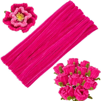 100 Pieces Pipe Cleaners Chenille Stem, Solid Color Pipe Cleaners Set for Pipe Cleaners DIY Arts Crafts Decorations, Chenille Stems Pipe Cleaners (Rose Red)