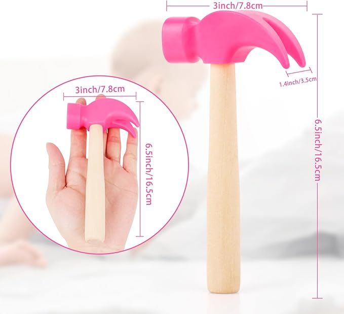 Fowecelt Wooden Hammer Toys Simulation Hammers Maintenance Tools Educational Toys for Kids Birthday Party Games Supplies (Pink)