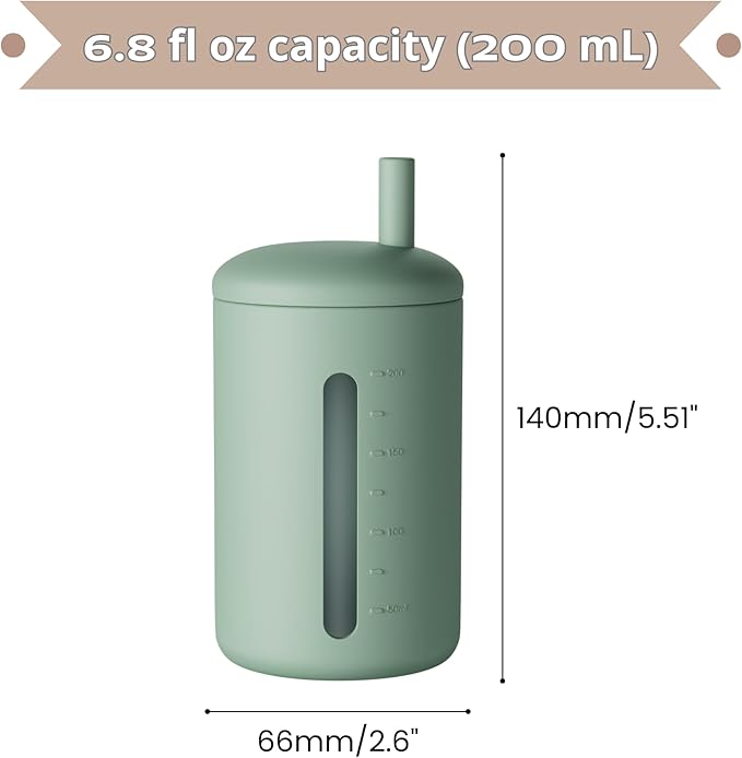 Silicone Straw Cup, 200ml Trainer Cup Toddler Training Straw Cup for Boys and Girls, Unbreakable, 100% Food Grade Silicone (Blush/Mauve)