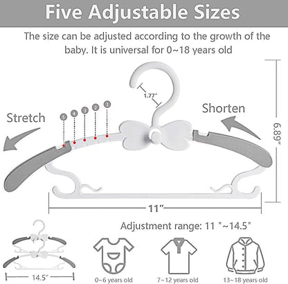 Kids Hangers for Closet - 30 Pack Baby Clothes Hangers, Adjustable Baby Hangers for Nursery, Cascading Plastic Childrens Hangers & Infant Hangers for Closet- Space Saving