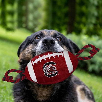 Pets First NCAA South Carolina Gamecocks Football Dog Toy, Tough Quality Nylon Materials, Strong Pull Ropes, Inner Squeaker, Collegiate Team Color