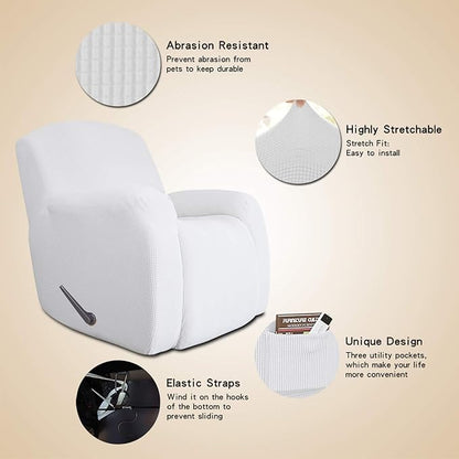Easy-Going Oversized Recliner Stretch Sofa Slipcover Sofa Cover 1 Piece Furniture Protector Couch Soft with Elastic Bottom Kids,Polyester Spandex Jacquard Small Checks(Oversize Recliner,Snow White)
