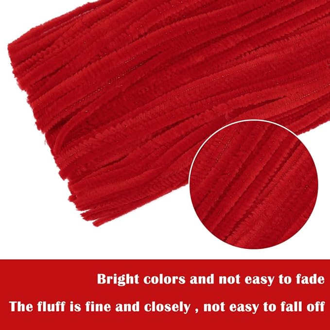 100Pcs Pipe Cleaners, Pipe Cleaners Craft, Creative Craft Pipe Cleaners for Festivals Flower Making, Chenille Stems Crafting Pipe Cleaners, Craft Supplies for Home Decorations/Red