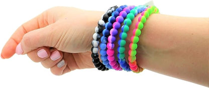 Colorful Tie Dye Bead Rubber Bracelets (Pack) 8". Great Kids and Small Adults. Perfect for party Favors, Carnival Prizes, Goodie bags, Fundraisers, Giveaways, etc.