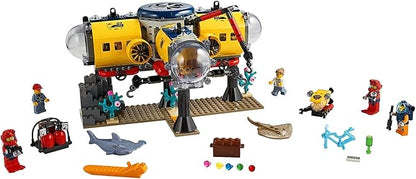 LEGO City Ocean Exploration Base Playset 60265, with Submarine, Underwater Drone, Diver, Sub Pilot, Scientist and 2 Diver Minifigures, Plus Stingray and Hammerhead Shark Figures (497 Pieces)