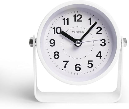 Analog Alarm Clock, Silent Non-Ticking Quartz Movement, Battery-Operated with Snooze & On-Demand Light, Easy to Set Gentle Wake Bedside Desk Clock, Ideal for Home, Travel, Office (White)
