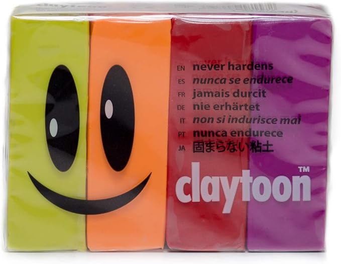 Van Aken International – Claytoon – Non-Hardening Modeling Clay – VA18157 – Hot – Yellow, neon Orange, red, Magenta – 1 Pound Set (4-1/4 Pound Bars) – claymation, Gluten-Free, Non-Toxic