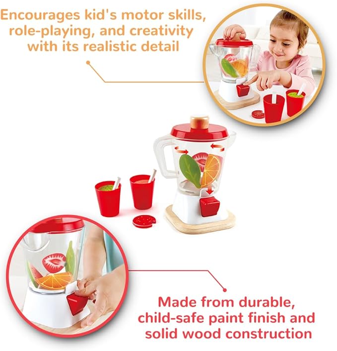 Hape Smoothie Blender | Multicolor Kitchen Smoothie Machine Play Set Complete with Cups & Straws