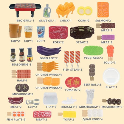 80 PCS BBQ Grill Playset Toy Barbecue Kitchen Cooking Playset, Interactive Grill Play Food BBQ Accessories Set for Girls Boys Toddler Play Cooking Set for Toddlers 1-3 Cooking Toys for Kids Ages 4-8