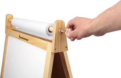 Fundamentals Kids Art Easel 3 in 1 Multipurpose Wooden Art Easel, Chalk Board & Dry Erase White Board & Paper Roll with Paper Clamp Adjustable Height 36.5"- 51" - Natural Finish