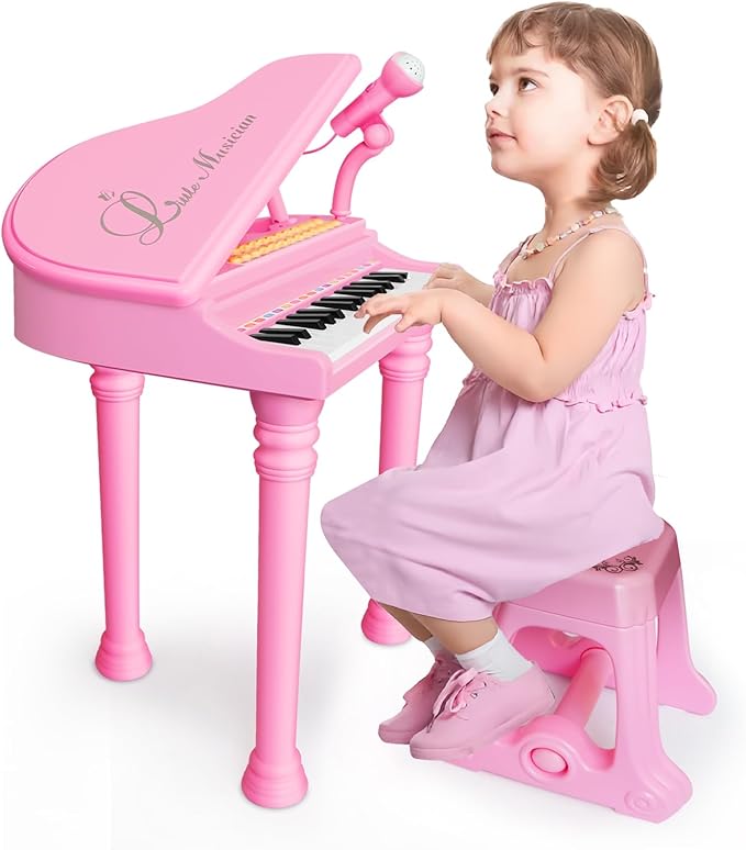 Love&Mini Piano Keyboard Toys for Girls - 31 Keys Kids Toy Piano with Microphone and Stool for Toddler Music Toy for 3+ Years Old Girls Birthday Gift