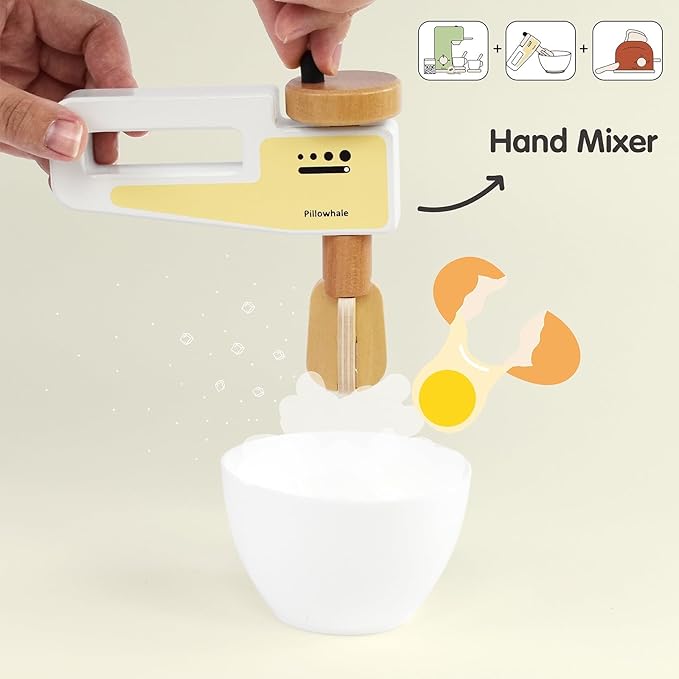 Kids Coffee Maker Playset,Wooden Toy Toaster,Toy Mixer,3-in-1 Kids Kitchen Playset,Pretend Play Kitchen Accessories,Wooden Kitchen Sets for Kids Toddlers Boys Girls Ages 3+