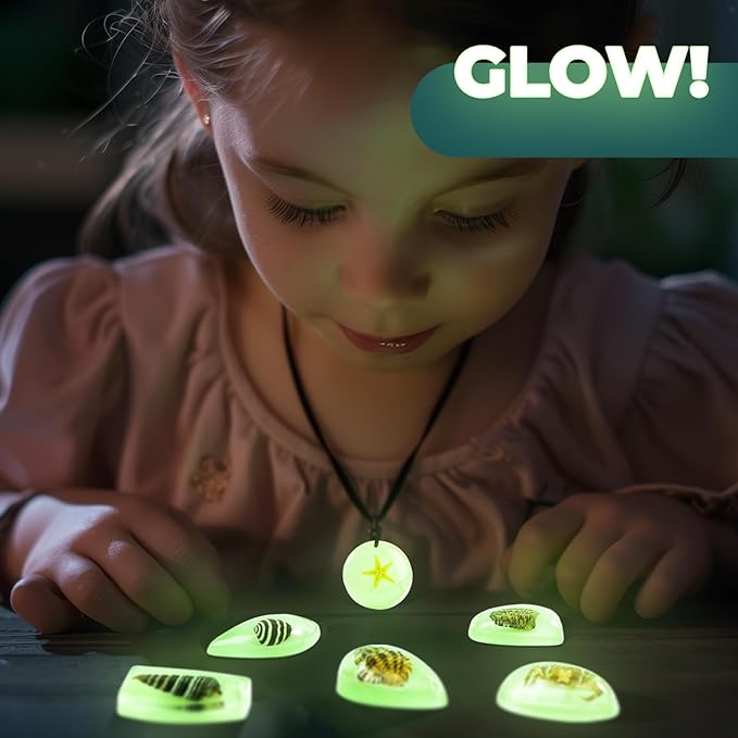 EDUMAN Amber Dig Kit-6 Artificial Sea Life Resin Specimens, Glow in The Dark Oceanlife Fossil Excavation Set, STEM Inspired Educational Toy for Kids Ages 6-12, for Boys & Girls