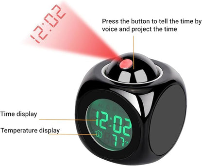 LiebeWH Projection Alarm Clock for Bedroom LED Display Digital Clock Projection On Ceiling Mini Voice Timing Alarm Clock Built in Loudspeakers