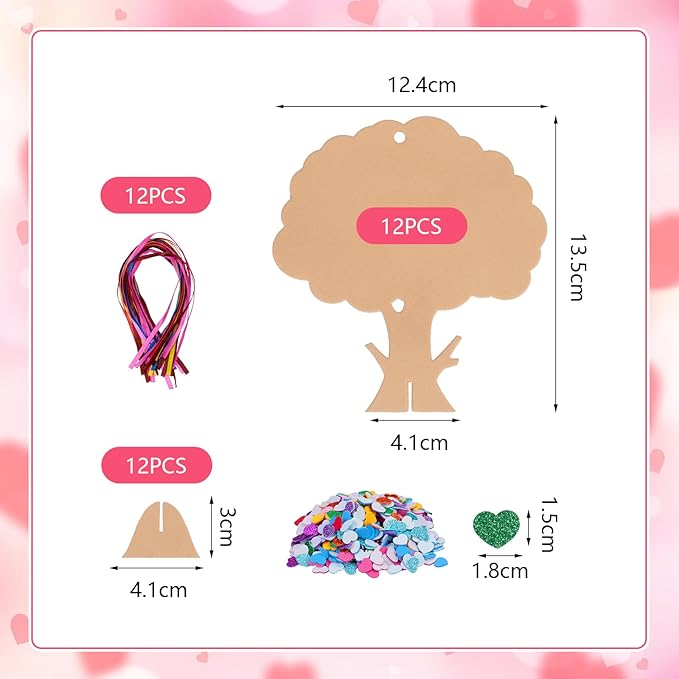 Fennoral 12 Pack Mother's Day Craft Kits for Kids Make You Own Love Heart Tree Foam Stickers DIY Mother's Day Arts and Crafts for Girls Boys Art Project Valentine's Day Gifts Mothers Day Decorations