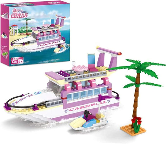 BRICK STORY Dream Girls Cruise Ship Building Toys Playset Creative Friends Yacht Building Sets 318 Pieces Girls City Boat Model Building Kit Christmas Birthday Gift for Kids Age 6-12