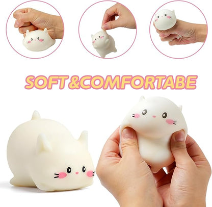 Cat Stress Balls, Cute Cat Squishy Toys for Kids and Adults, Stress Relief Sensory Toys (White), Fidget Toys Squishy Suitable Boys Girls, Animal Dough Squishies Squeeze Toys, Party Favors for Kids