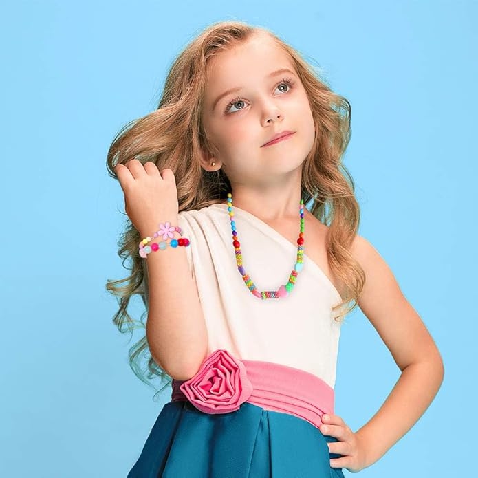 ONESING 22 Pcs Toddler Costume Jewelry Gift Princess Necklace Bracelet Set Girls Play Jewelry Kit Necklace Bracelet for Kids Play Dress Up