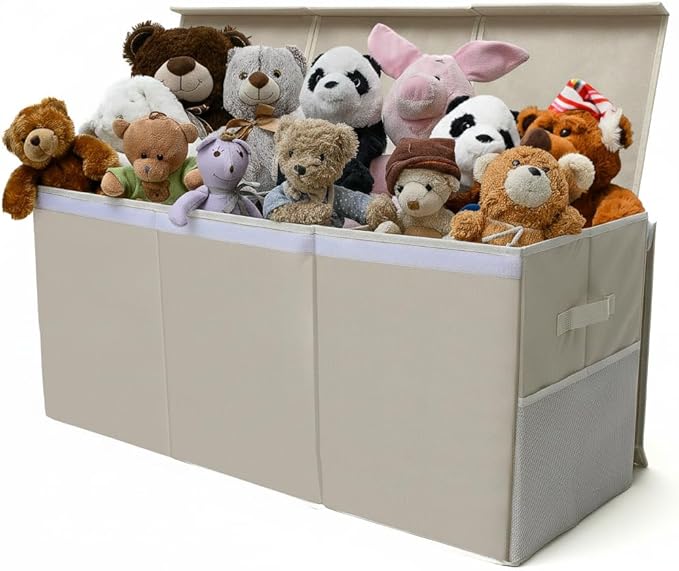 SoftOwl Extra Large Toy Storage Organizer with Lid - Sturdy, Collapsible Toy Chest Storage Box Design - Toys Bin with Dividers for Kids, Nursery, Bedroom, Playroom 37"x16"x14"