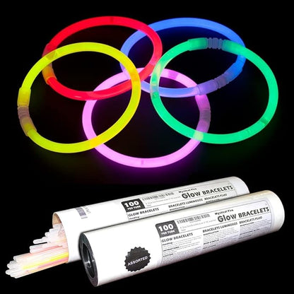 Mystical Fire 8" Glow Stick Bracelets (Pack of 100 Assorted) Glow in the Dark Sticks, Light Up Party Favors. Neon Bracelets And Necklaces With Connectors Great For Party Decorations