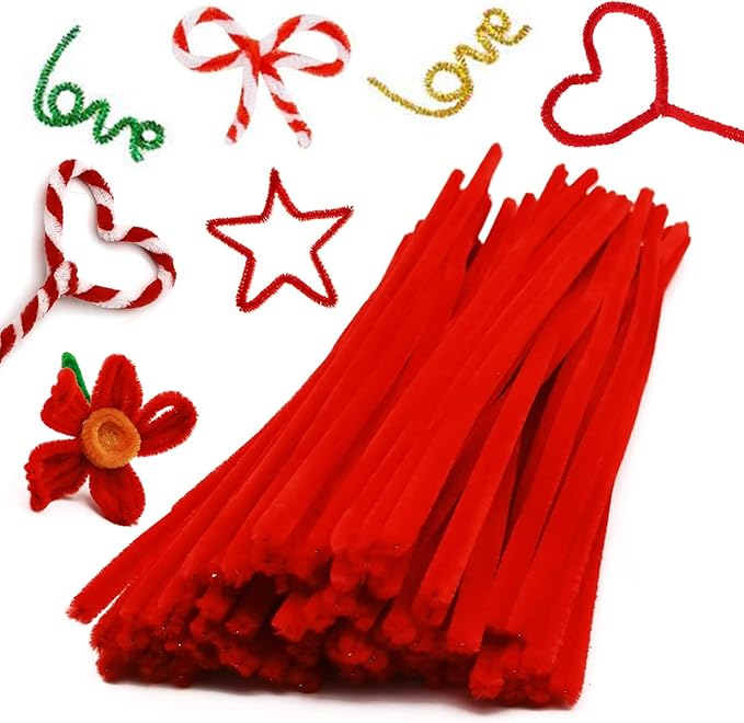 Cldamecy 100 pcs Red Pipe Cleaners with 20 pcs Googly Eyes,Chenille Stems for Craft Project,Craft Pipe Cleaners for DIY Projects,Arts and Holiday Decoration