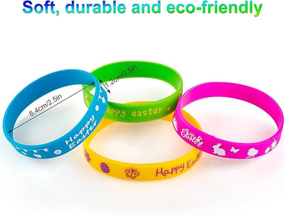 24pcs Easter Rubber Bracelets Silicone Wristbands for Easter Party Favors Supplies Rubber Bracelets for kids&teens Gifts Easter Egg Fillers Gifts for Girls Boys Basket Stuffers Accessories