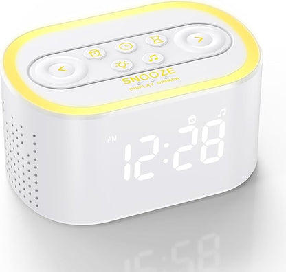 Reacher Digital Alarm Clock & White Noise Sound Machine, 21 Soothing Sounds, 7 Wake Up Sounds, 8 Night Lights, 9 Sleep Timer, 32-Level Volume, Memory Function for Bedside, Bedroom, Teens, Kids, White