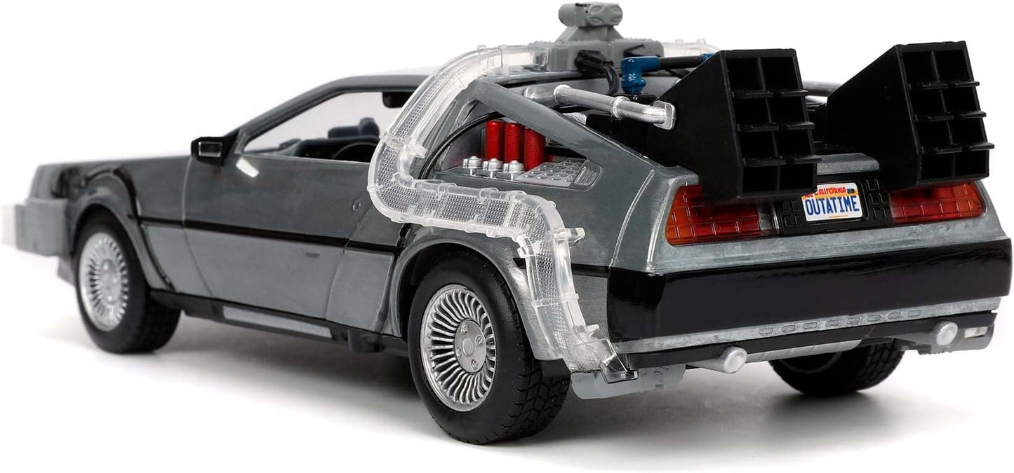 Back to The Future Part I 1:24 Time Machine Die-cast Car Light Up Feature, Toys for Kids and Adults