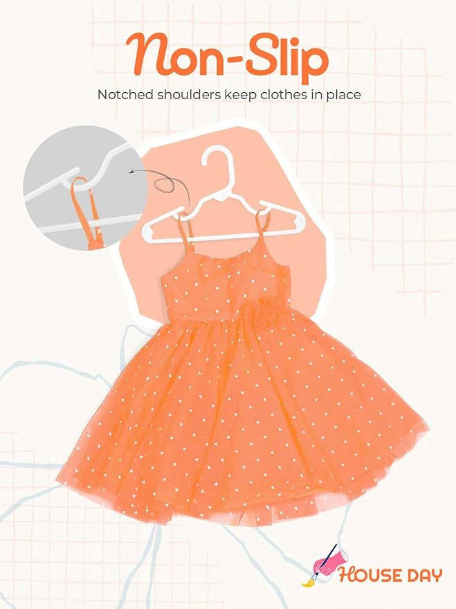 HOUSE DAY Kids Plastic Hangers for Closet, Childrens Hangers for Clothes & Baby Hangers, Toddler, and Child Clothes - Clothing, Pants, Coats, and More - Ideal for Everyday Use (White, 120 Pack)