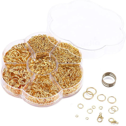 Open Jump Rings Gold 6 Sizes 2400pcs with Lobster Claw Clasps Set for DIY Jewelry Making Supplies