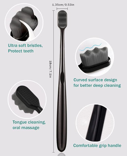 GoldDawn Extra Soft Toothbrush for Sensitive Teeth and Gums， Micro Fur Manual Toothbrush with 20000 Ultra Soft Bristle, Excellent Cleaning Effect， Perfect for Adults & Kids (6 Pack Gray Bristles)