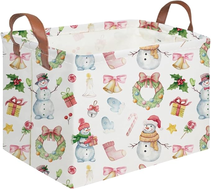 Rectangular Christmas Basket,Waterproof and foldable Tree Basket Baby Storage Bin,kids room storage baskets,New Year decor,Boy and Girls Christmas Room Decor(Bell Christmas)