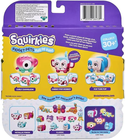Little Live Pets - Squirkies: 3 Pack: Metallic Cheeky Pop Monkey | Interactive Fidget Toys, Fidget Feature, Click, Flick, Tangle, Pop, 30+ to Collect, Multiple Fidget Points, for Kids Ages 5+.