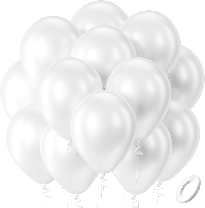 Bezente Pearl White Balloons Latex Party Balloons - 100 Pack 12 inch Round Helium Pearlescent White Ivory Balloons for Anniversary Wedding Bridal Shower Birthday Engagement Party Decorations