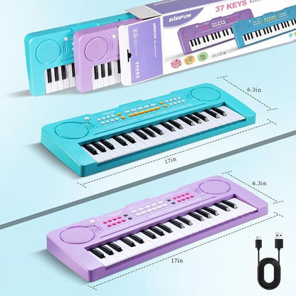 Keyboard Piano for Kids, BIGFUN 37 Keys Toddler Piano Multifunction Music Educational Instrument Toy, Electronic Kids Keyboard Set for 3-7 Year Old Girls and Boys (2PCS, Purple + Blue)