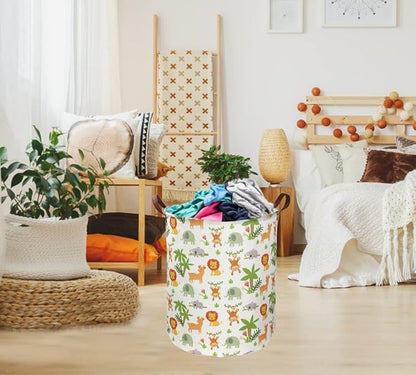 Essme Kids Laundry Hamper,Jungle Laundry Basket Collapsible Greeen Hamper for Kids Room Decor, Animal Hamper,Woodland Storage Basket, Nursery Hamper,Gift Baskets.(Jungle animal)