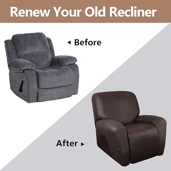 molasofa Recliner Chair Covers Large Size Oversized - 4 Pieces Leather Like Extra Large Recliner Chair Covers Stretch Recliner Slipcover for Lazy Boy Wide Recliner Chair Washable (Chocolate)