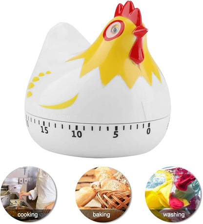 Digital Kitchen Timer Lovely Chicken Shape Mechanical Alarm Gadgets Countdown Clock Reminder Mini Cooking Timer Alarm 55 Minutes for Cooking Baking Sports Games Office(White)