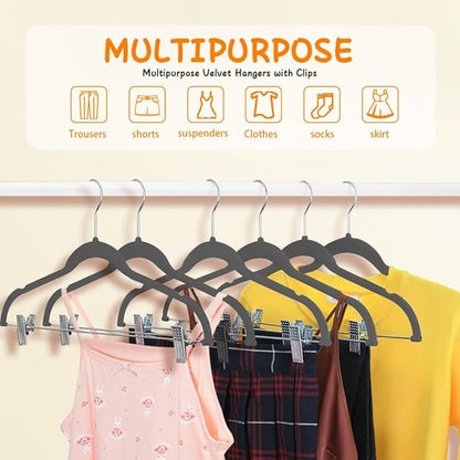 Stormix Baby Hangers, 24 Pack Pants Hangers with Clips, Non-Slip Clothes Hangers, Heavy-Duty Kids Hangers for Shirts, Pants, Skirts, Dresses, Jackets, Coat (Gray)