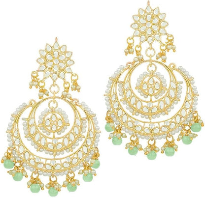Aheli Bollywood Ethnic Chandbali Style Big Earrings Maang Tikka Set Traditional Fashion Jewelry Gift for Women
