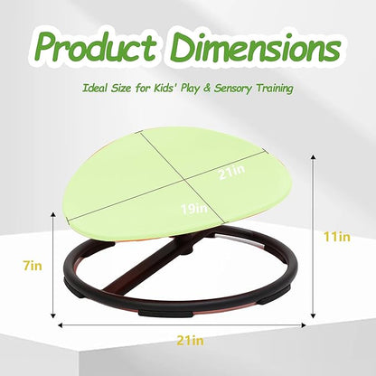 Kids Sensory Swivel Chair - Round Spinning Chair Seat for Balance, Coordination - Sensory Therapy Stool for Kids with Autism & ADHD - Active Indoor Play Chair for Home & Classroom (Green)