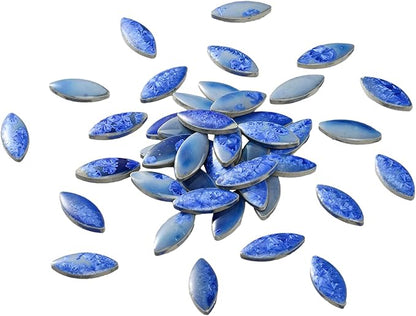 Blue Petal Ceramic Tiles Mosaic Tiles, Bulk Ceramic Mosaic Pieces Stepping Stone Crafts Making Supplies for Home Outdoor Floor Vase Tabletop Decoration - 70pcs