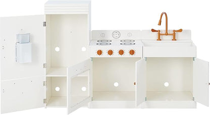 Teamson Kids Little Chef Paris Modular Contemporary Interactive Wooden Play Kitchen with Refrigerator, Oven, Sink, and Storage Space for Easy Clean Up, White with Rose Gold Finishes