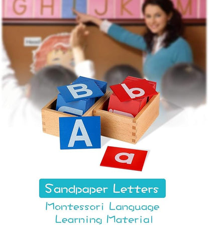 YHZAN Montessori Sandpaper Letters Toys for Toddlers Small & Capital 2pc Wooden Box Set Early Childhood Education Material
