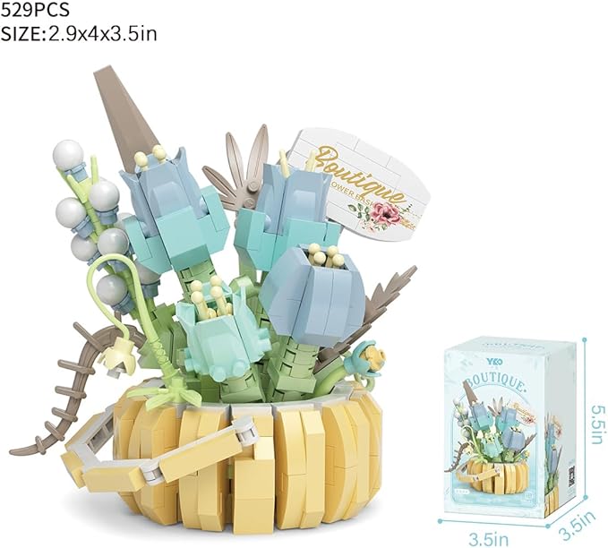 Flowers Succulents 3.6In Building Toy Set, 529 Pcs Botanical Collection for Office Home Decoration Flower Plant Building Blocks Toy, As a Adults, Kids, Girls Idea Gifts