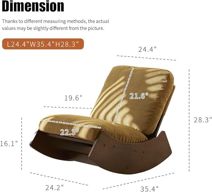 MFFM Comfortable Glider Rocking Chair, Upholstery Glider Chair, Solid Wood Frame, Perfect for Multiple Settings Accent Reading Chair for Bedroom,Living Room,Nursery (Orange)