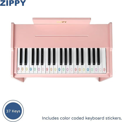 ZIPPY Kids Piano Keyboard, 37 Keys Digital Piano for Kids, Music Educational Instrument Toy, Wood Piano for 3+ Girls and Boys (Pink Basic)
