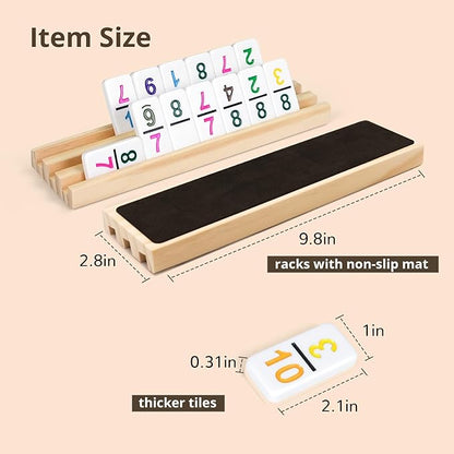 Mexican Train Dominoes Set with Numbers Double 12, Includes 8 Tiles Racks & 9 Metal Trains & Wooden Hub & 91 Colorful Dominoes Tiles with Portable Case for Adults, Travel, Family Game Nighty