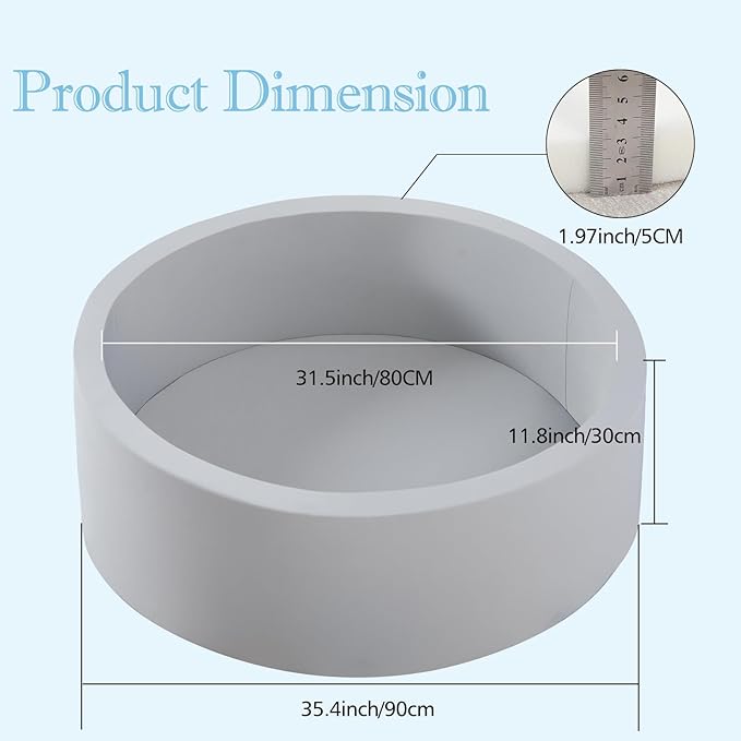 SHJADE Foam Ball Pit, 35.4"x 11.8" Ball Pits for Toddlers, Soft Round Kiddie Baby Playpen Ball Pool for Kids, Ideal Gift for Babies Indoor and Outdoor Game, Grey, (Balls not Included)